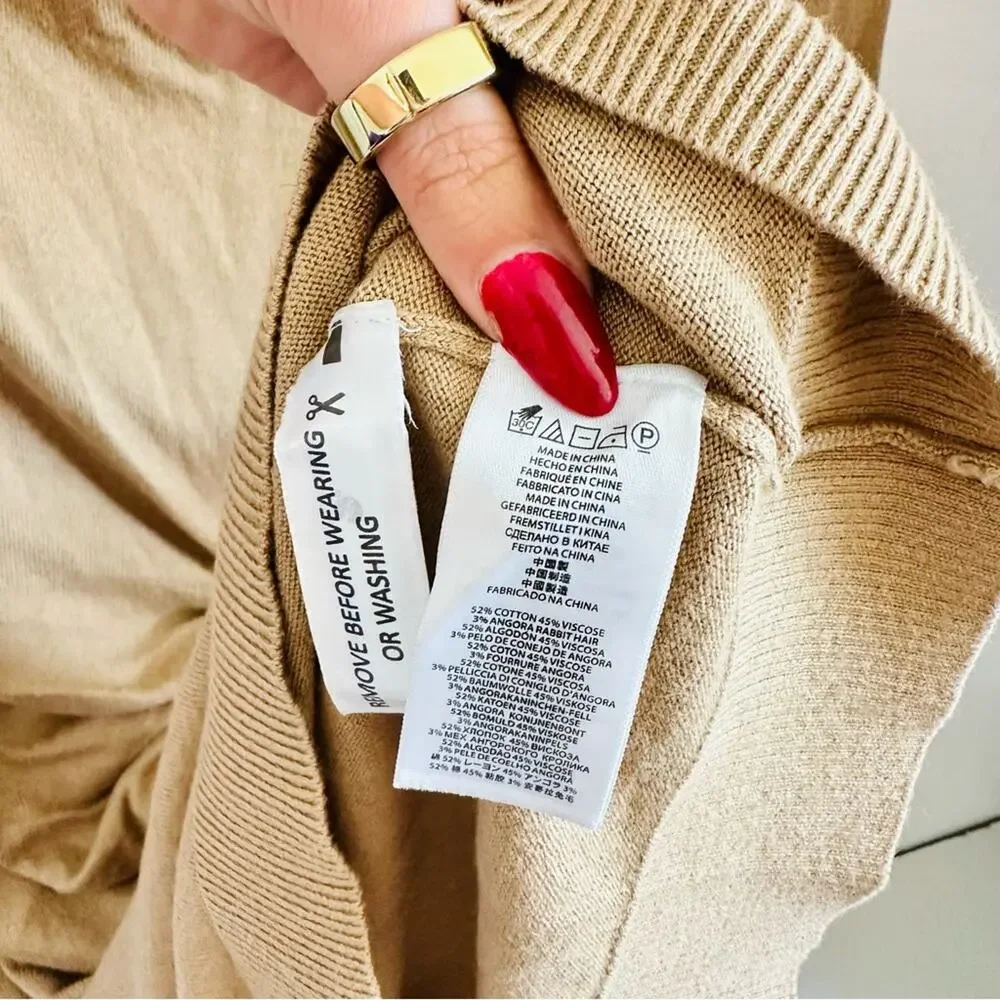 MK MICHAEL KORS Cream Tan Brown Leather Buckle Belt Cowl Neck Sweater Dress S